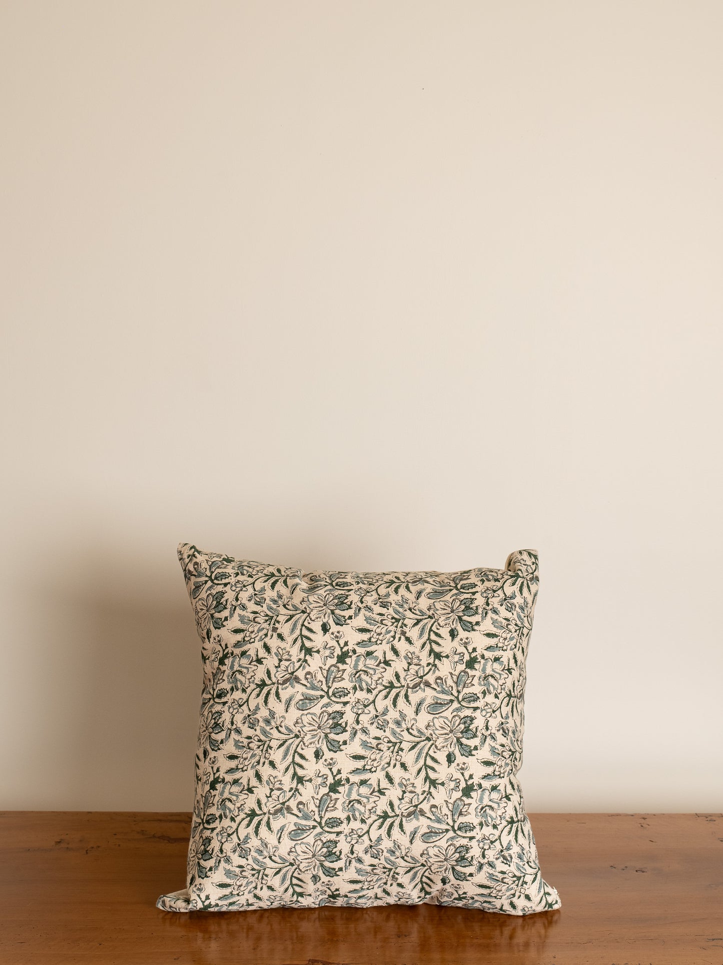 Qudrat Floral Linen Hand Block Print Cushion Cover 20 x 20