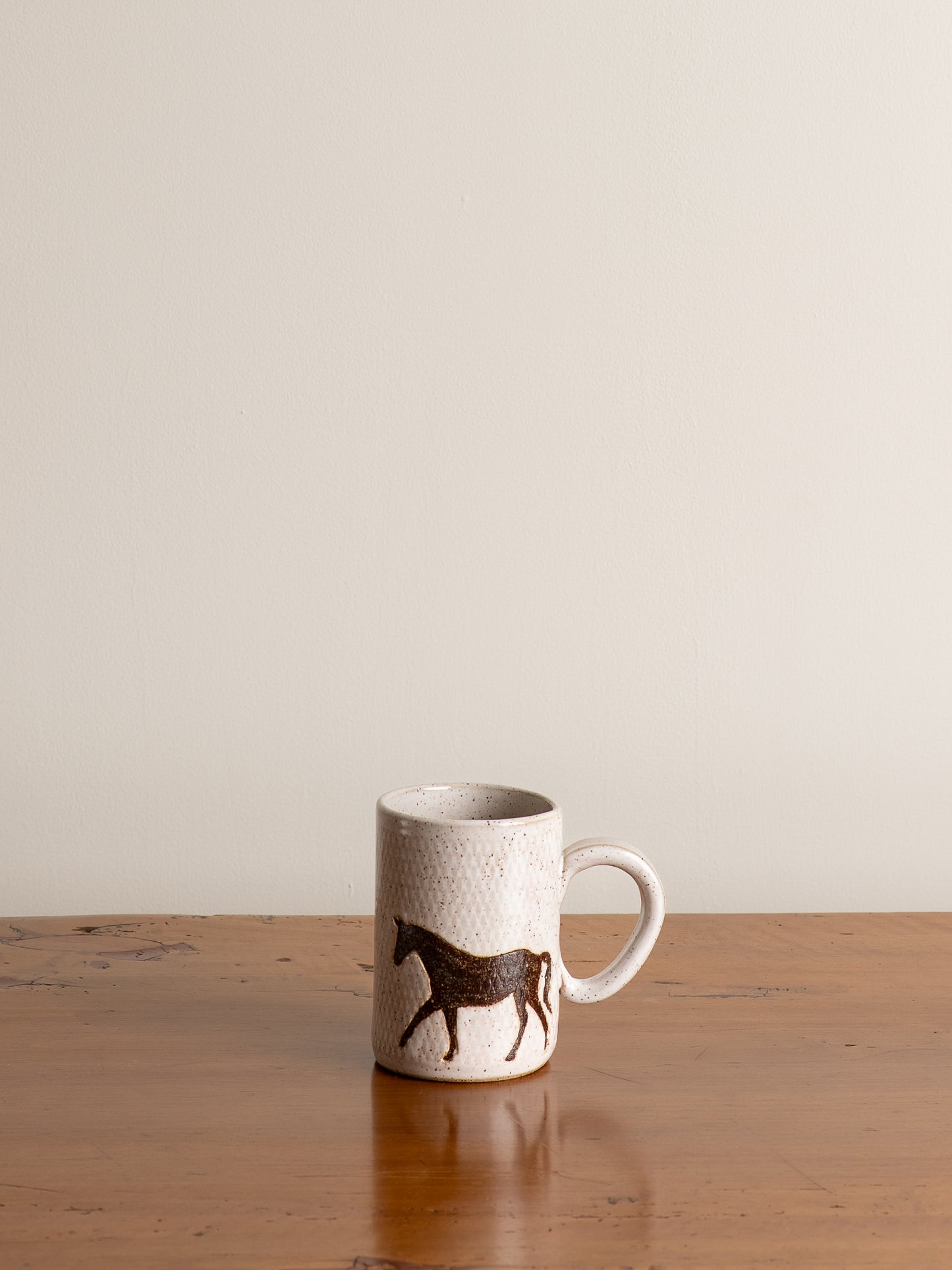 Handmade Ceramic Horse Mug in White with Brown Horse
