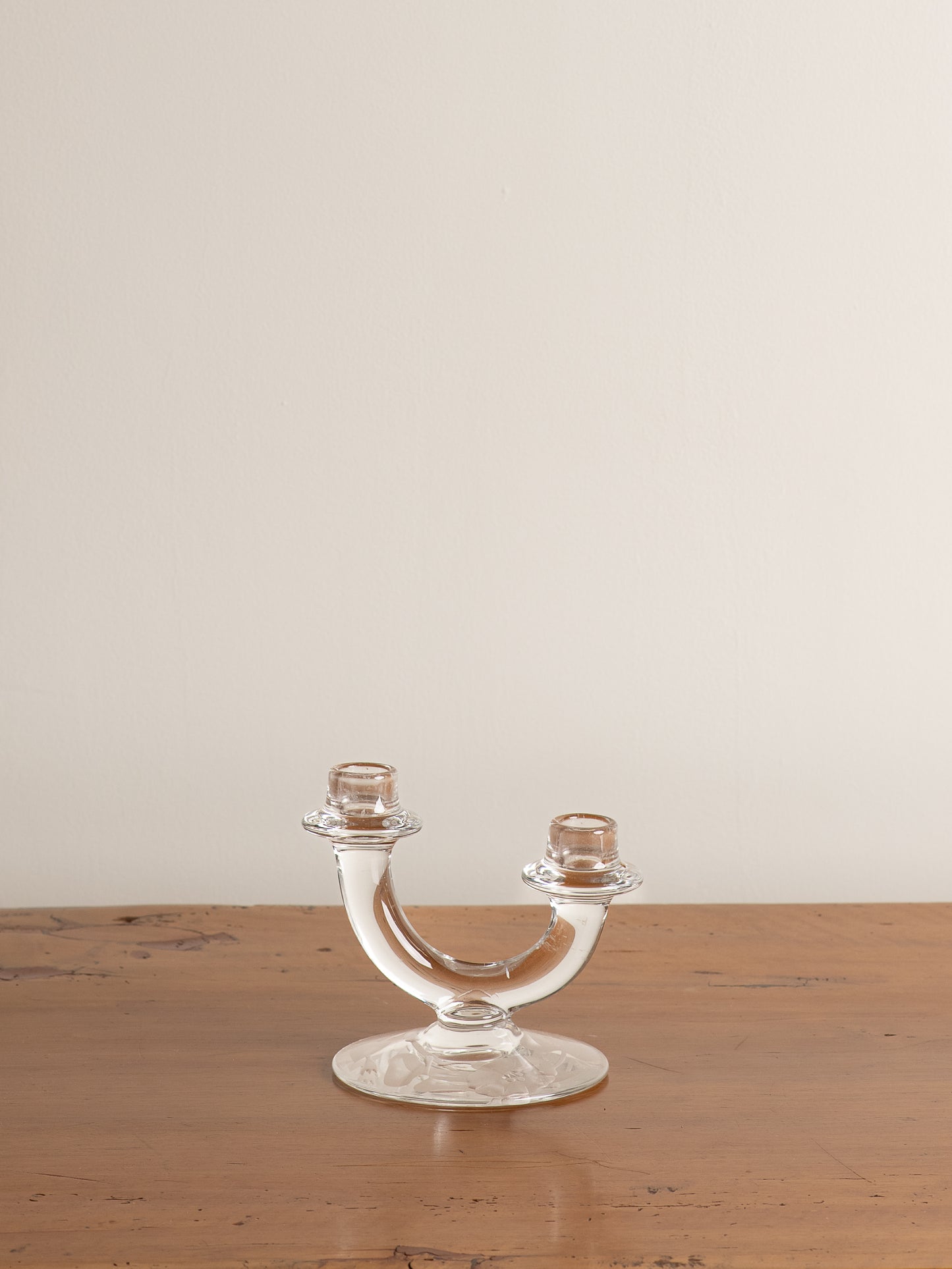 Vintage Etched Glass Double Candlestick Holder