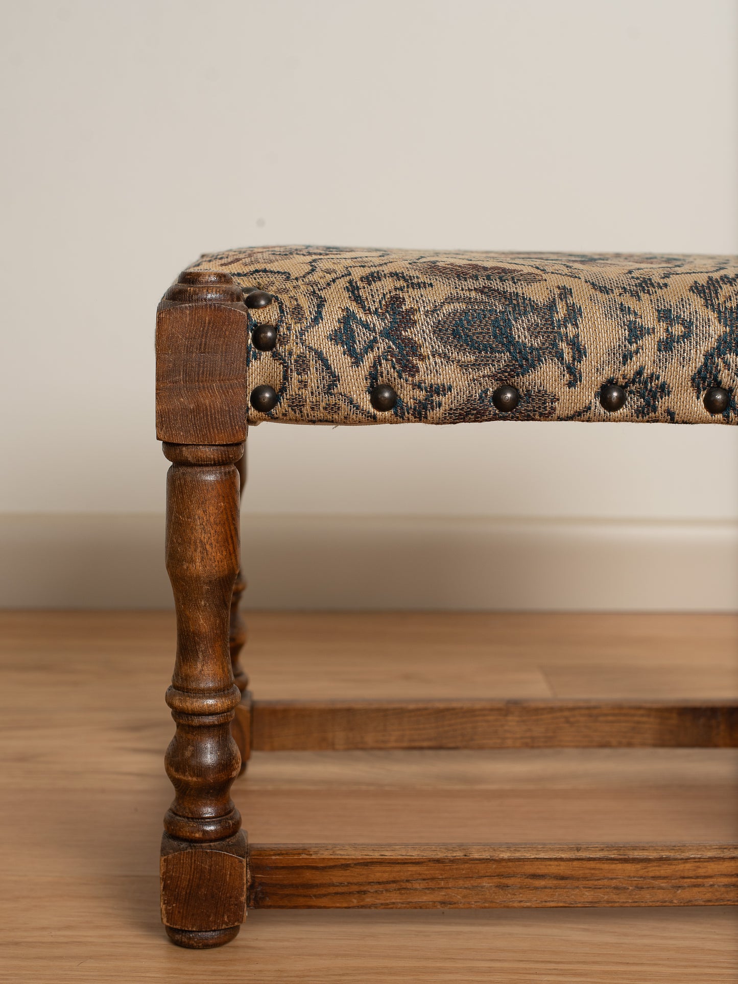 Oak and Fabric Foot Stool