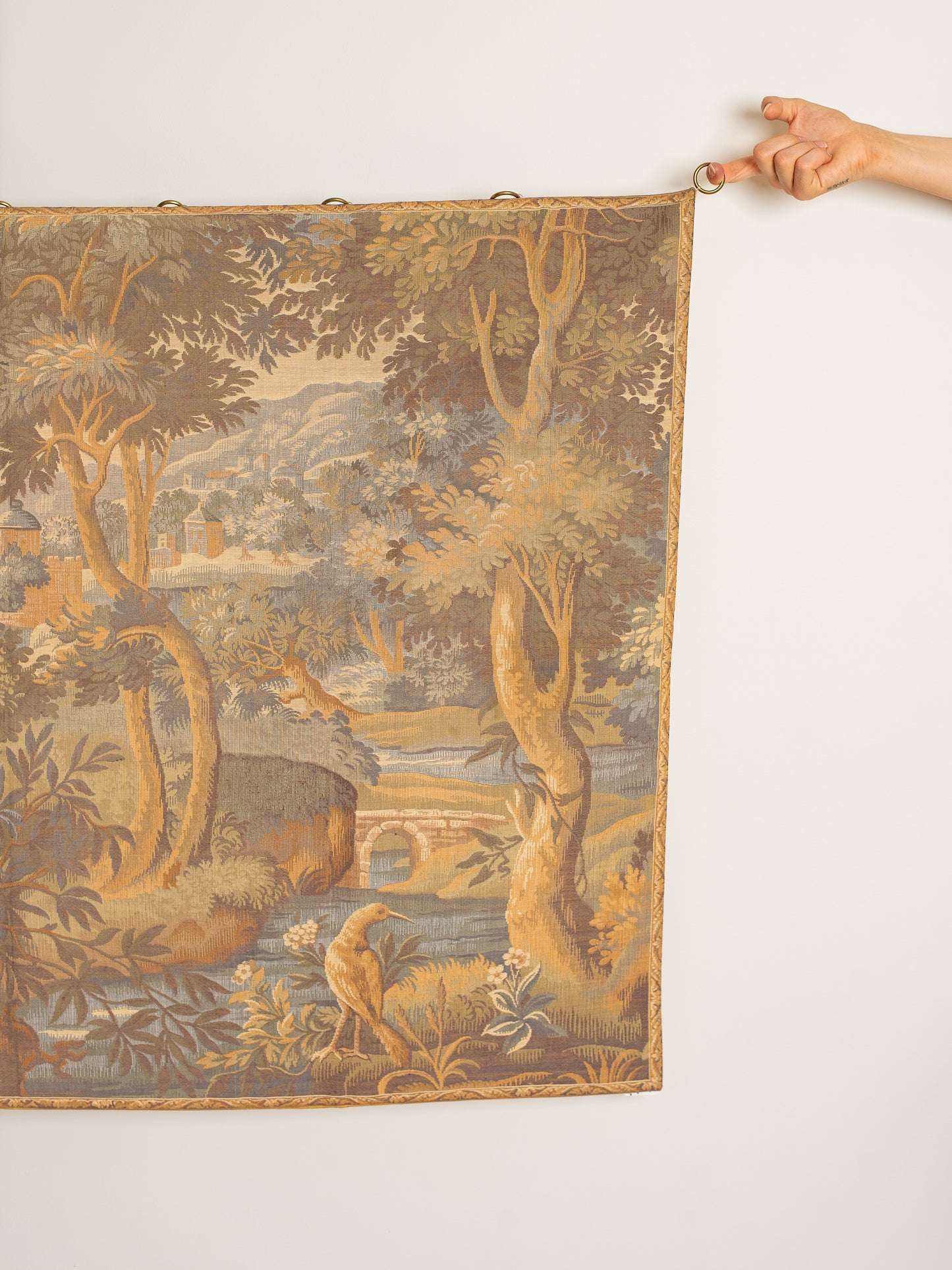 Superb Vintage French Verdure Woven Tapestry Wall Hanging, Bucolic Rural Scene