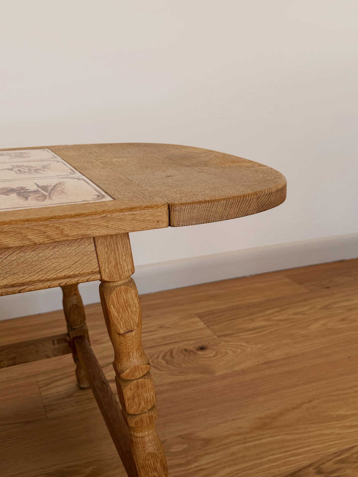 Danish Oak & Tile Drop-Leaf Side Table c. 1970s