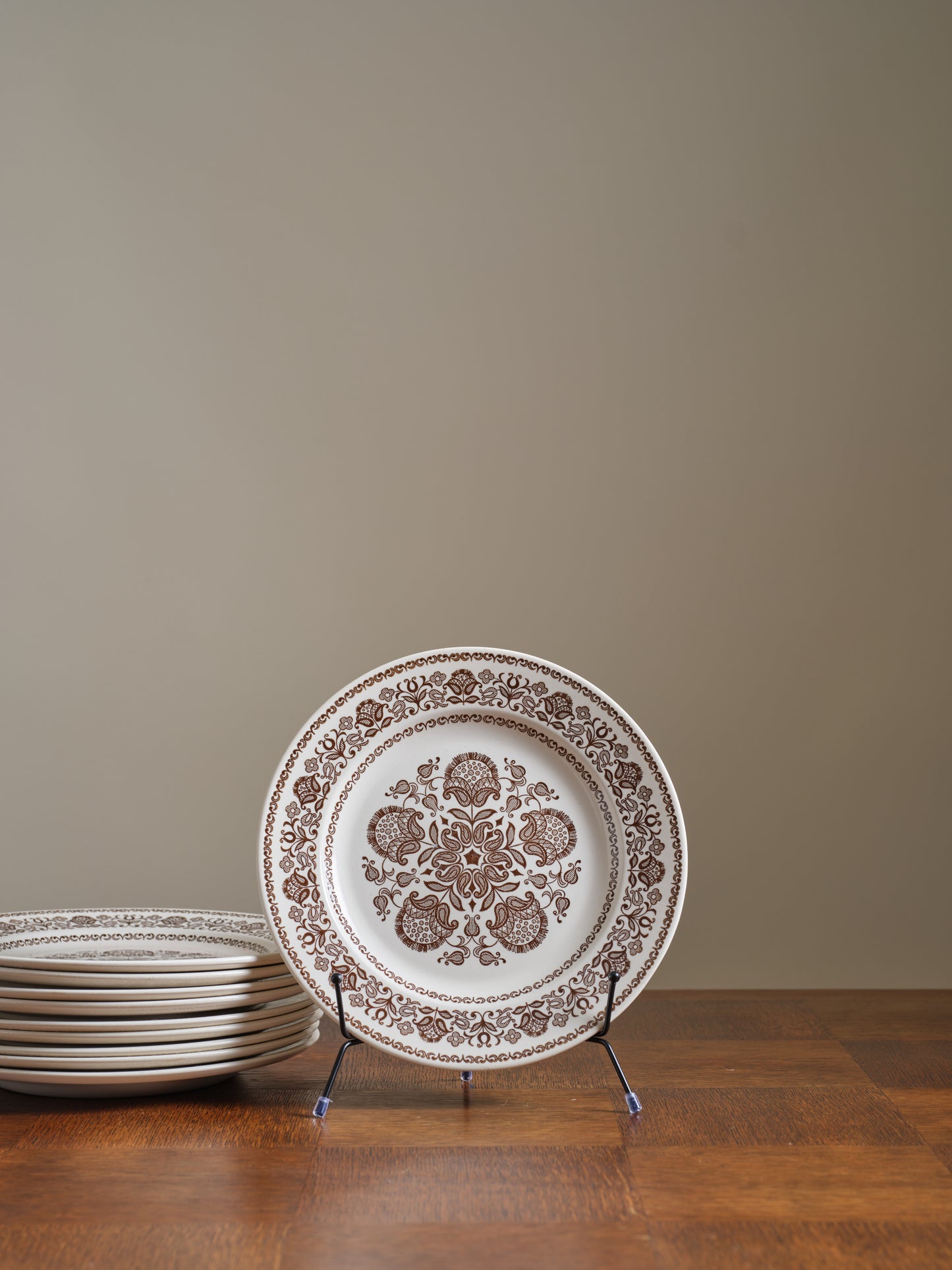 Vintage Brown Floral Plates Set of 8
