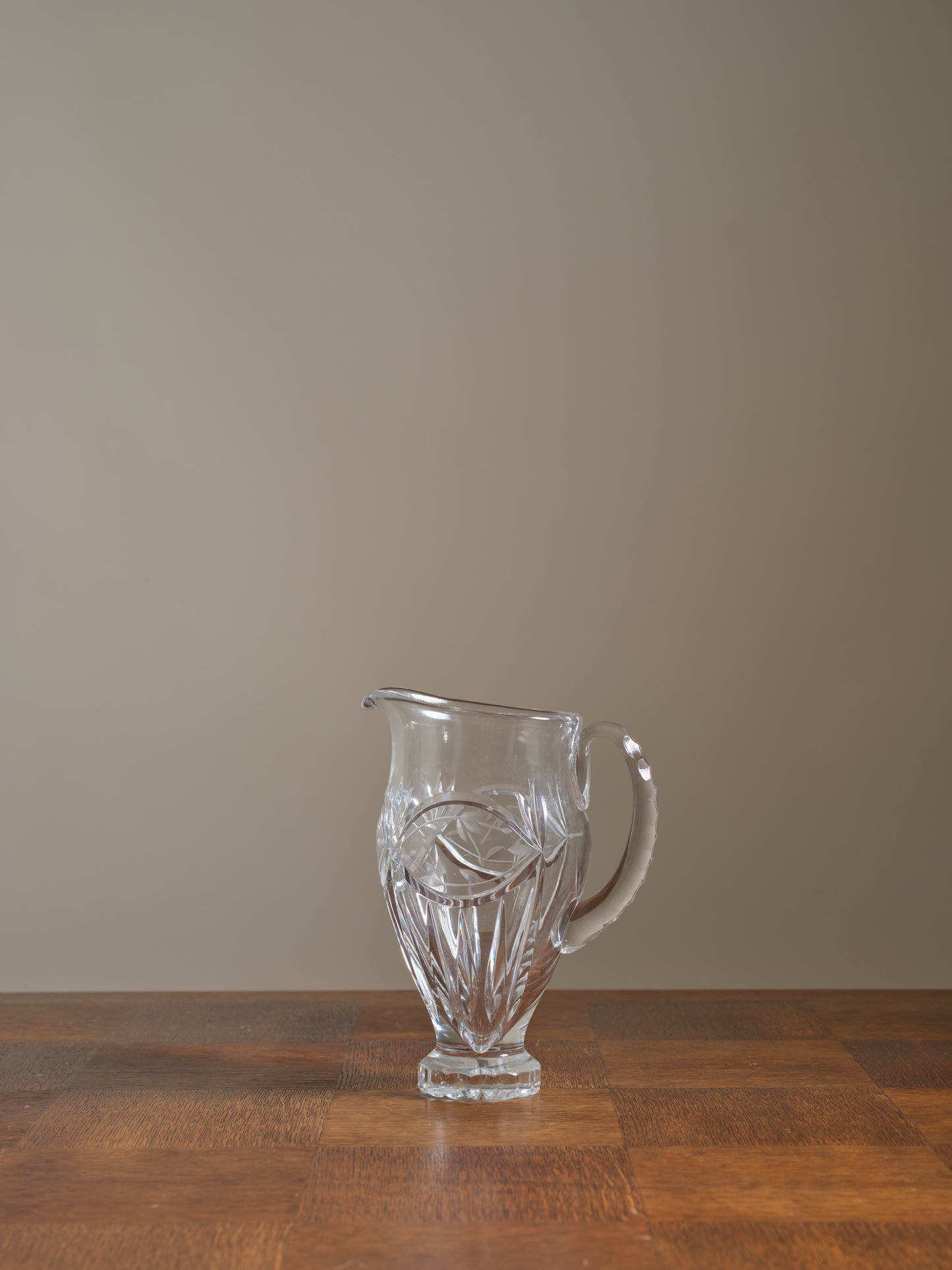 Vintage Etched Crystal Floral Pitcher