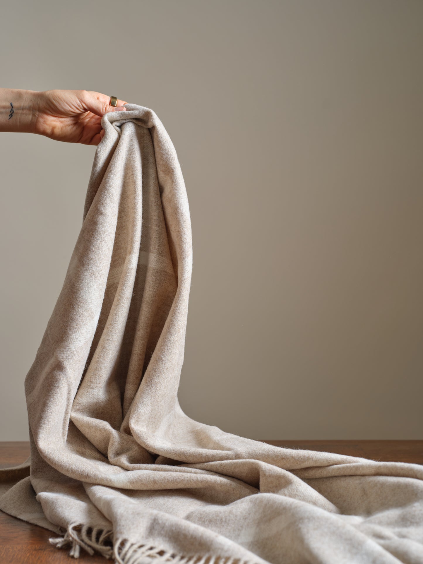 Merino Lambswool Throw in Beige Windowpane