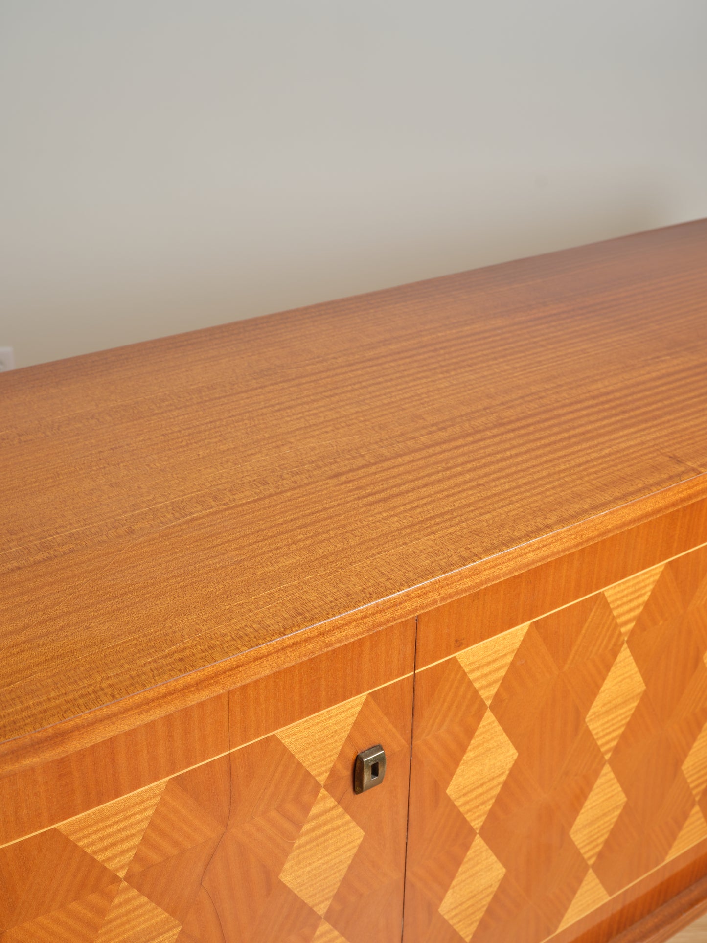 French 4 Door Sideboard Parcade Face and Sycamore Interior c. 1960