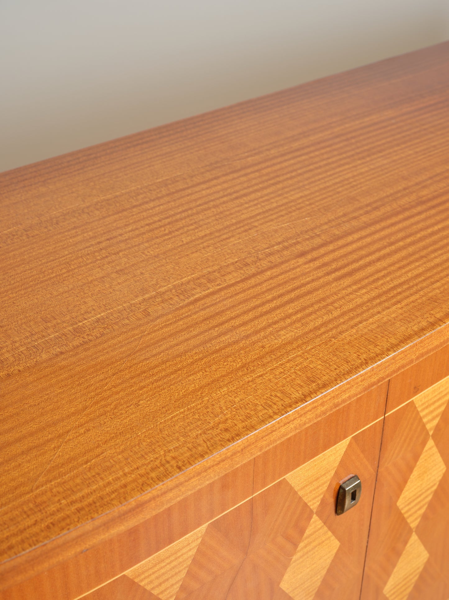French 4 Door Sideboard Parcade Face and Sycamore Interior c. 1960