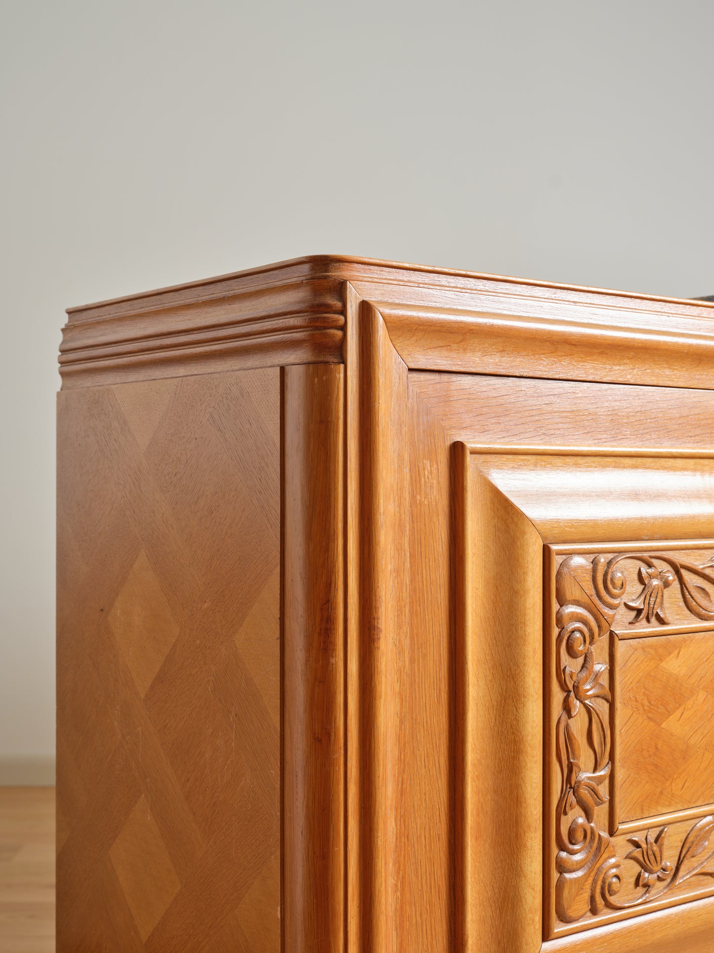 FRENCH OAK ART DECO SIDEBOARD WITH PARTIAL MARBLE TOP