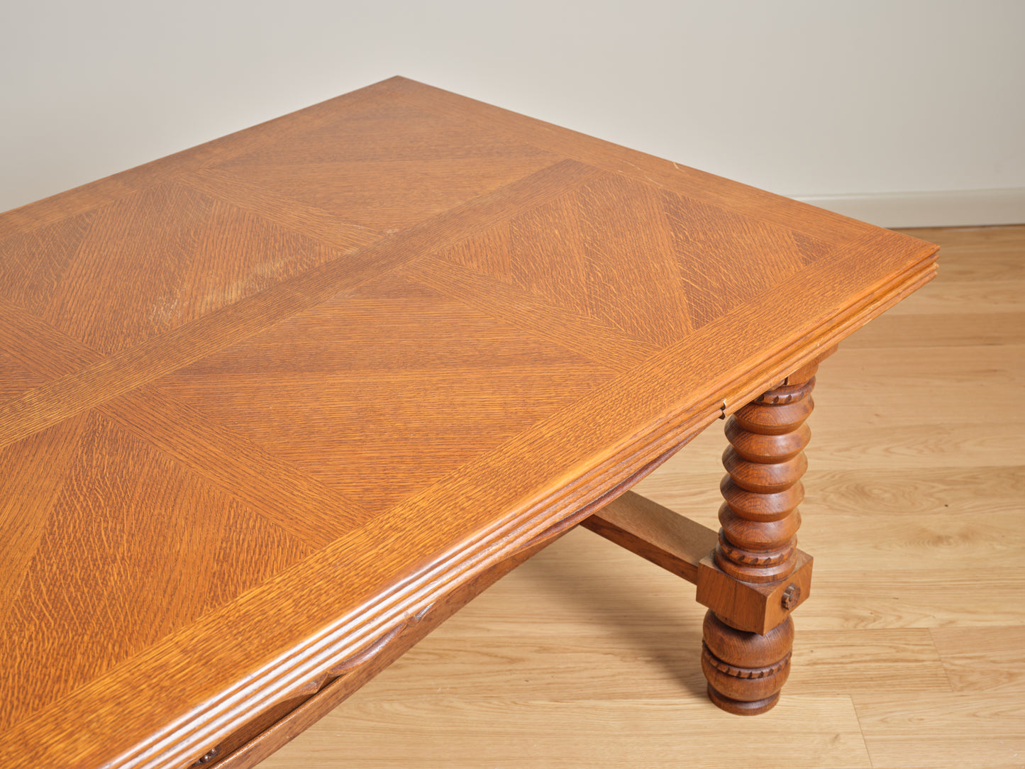 French Oak Dining Table with Spindle Legs in the Manner of Dudouyt c. 1940