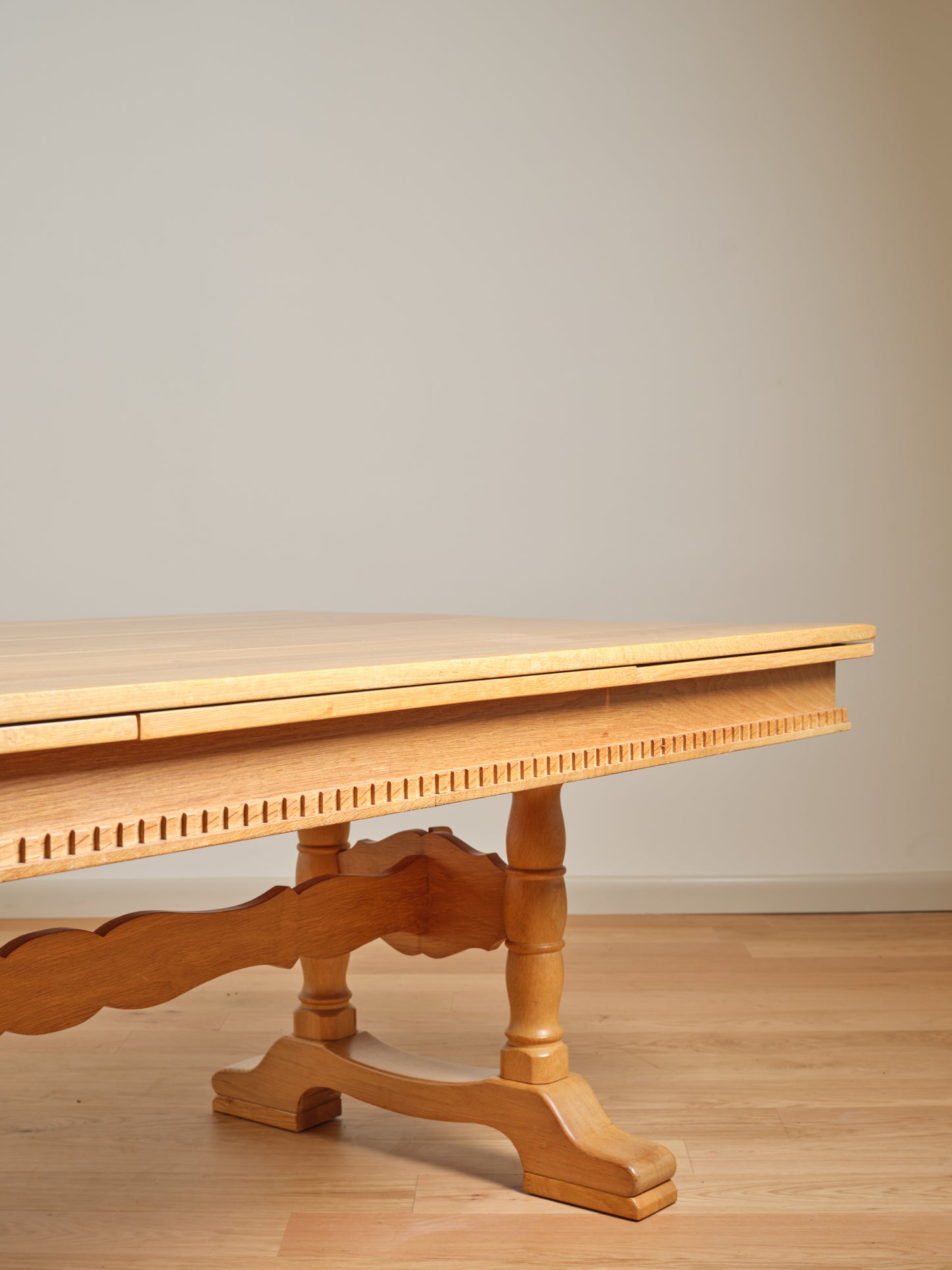 SCANDINAVIAN MODERN OAK LARGE TRESTLE DINING TABLE