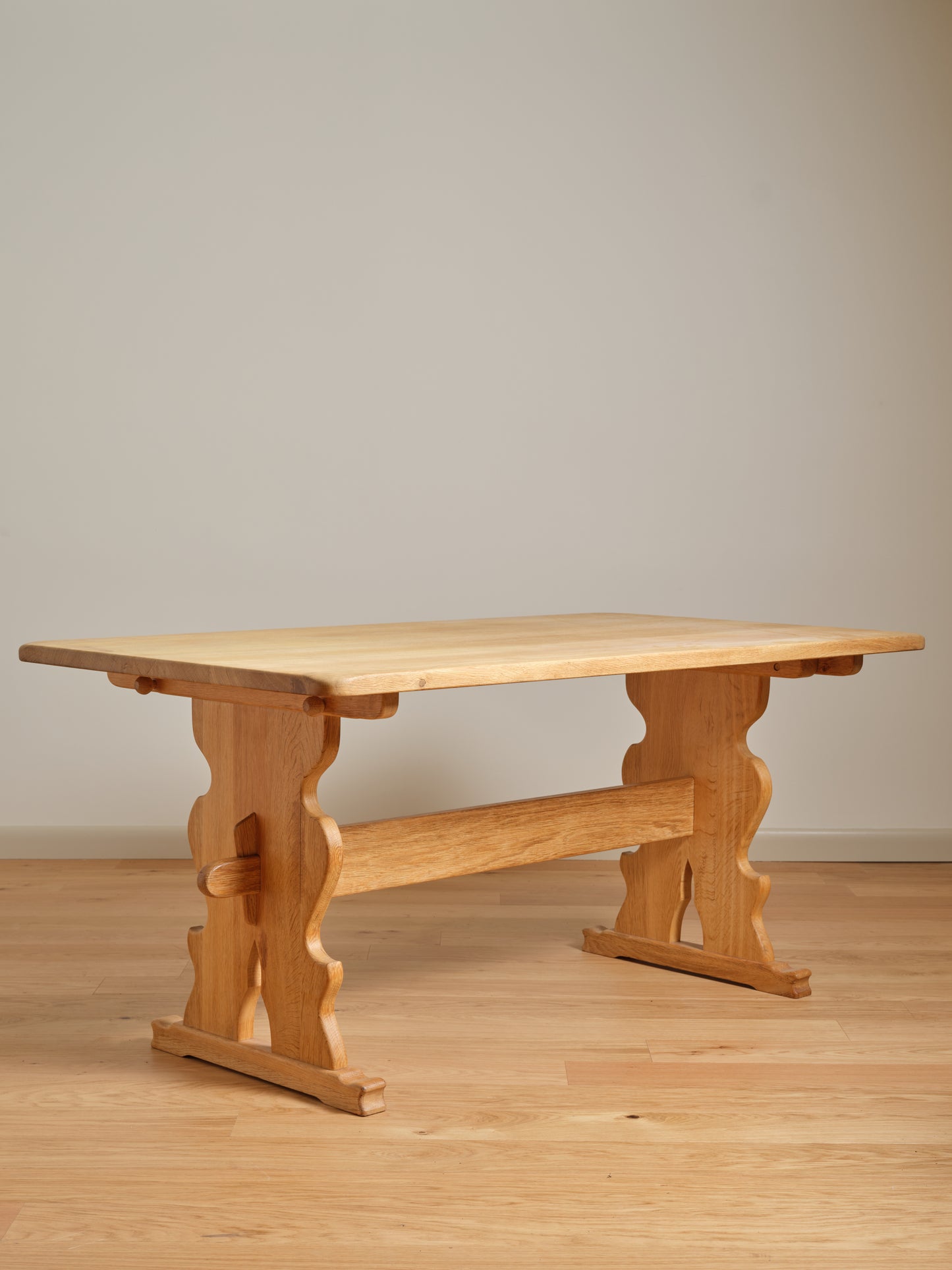 HENNING KJAERNULF-STYLE OAK TRESTLE DINING TABLE
