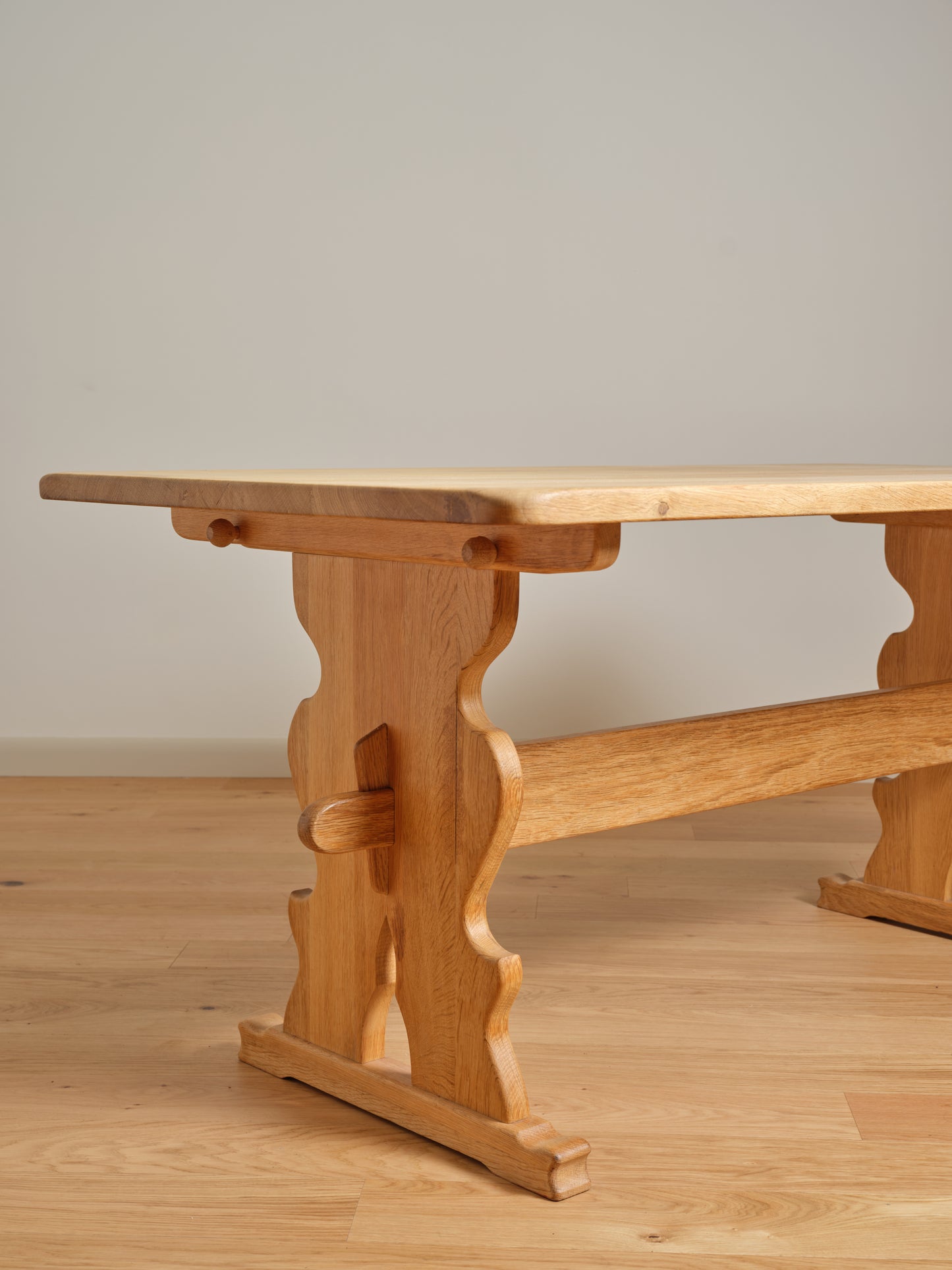 HENNING KJAERNULF-STYLE OAK TRESTLE DINING TABLE