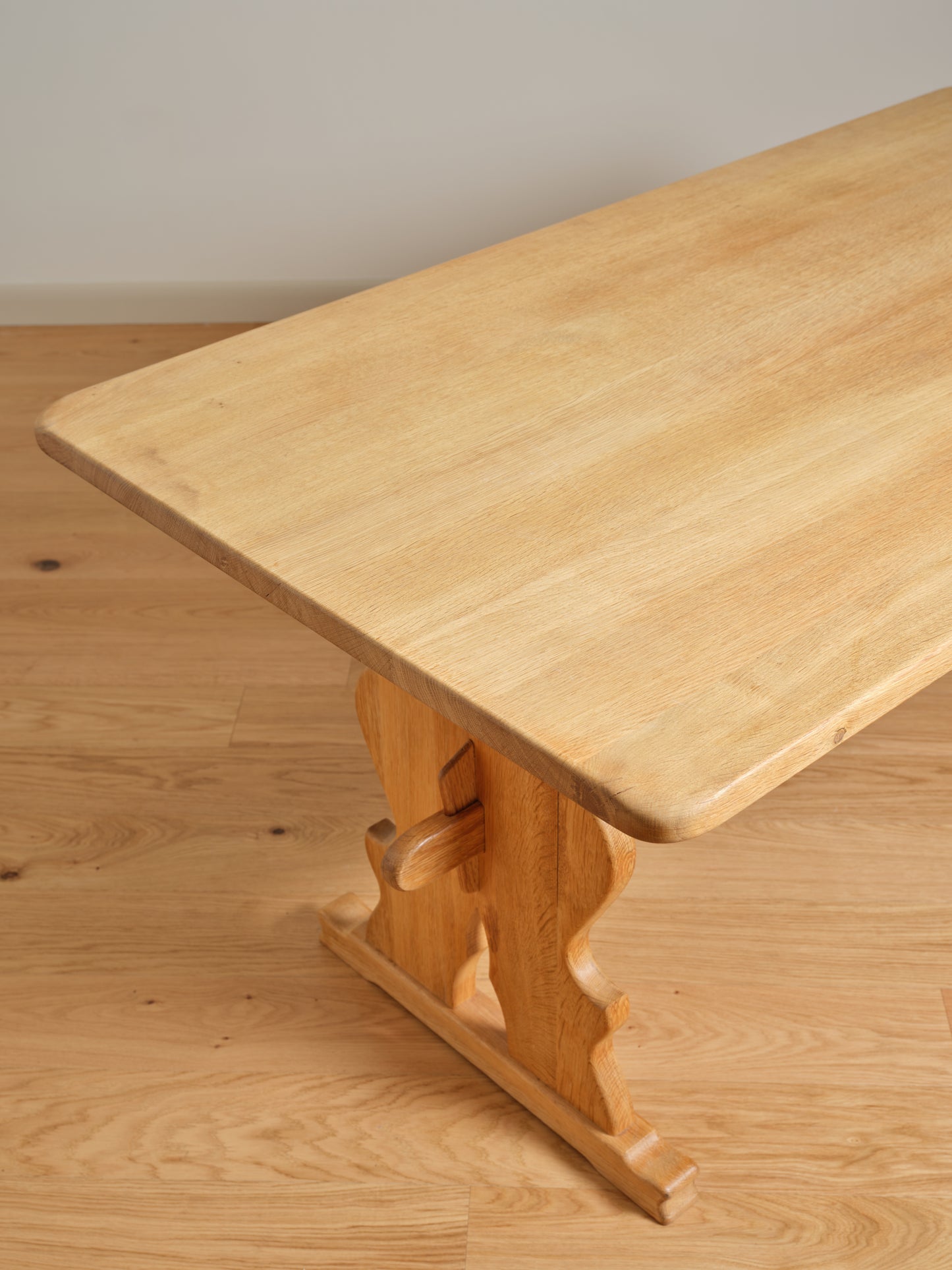 HENNING KJAERNULF-STYLE OAK TRESTLE DINING TABLE