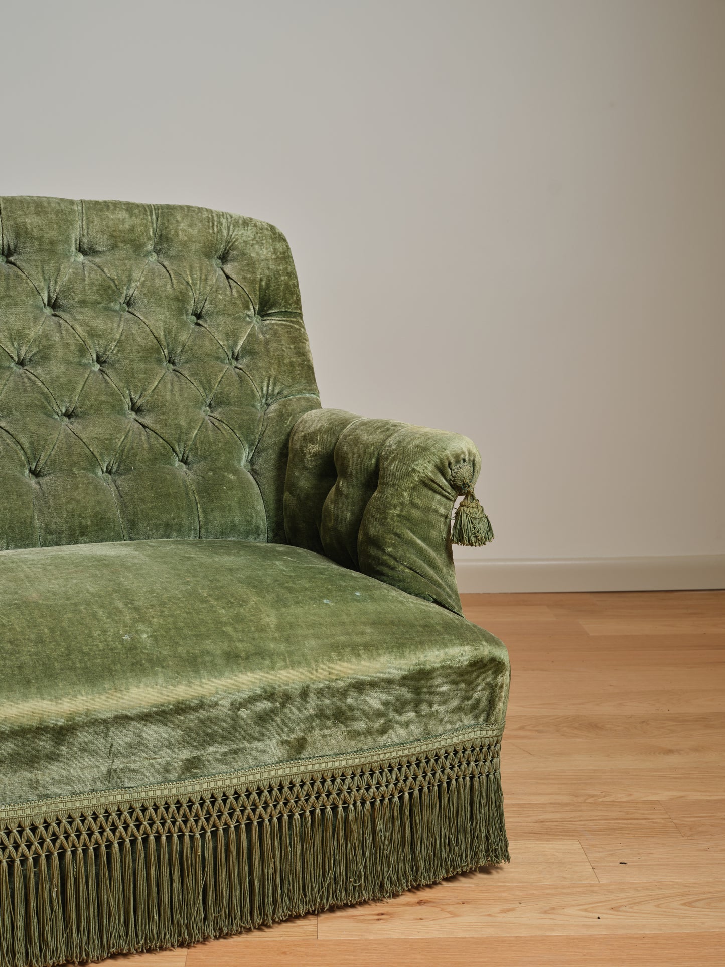 Vintage Green Fringe Velvet Sofa