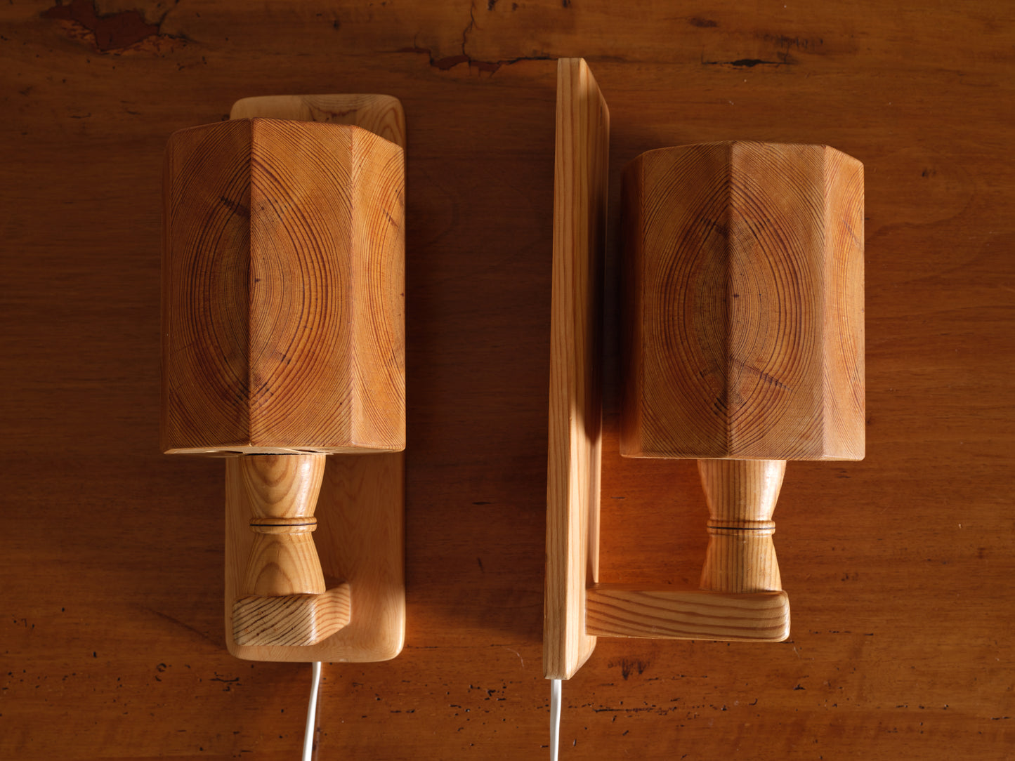 Set of Two Vintage Wooden Wall Sconces