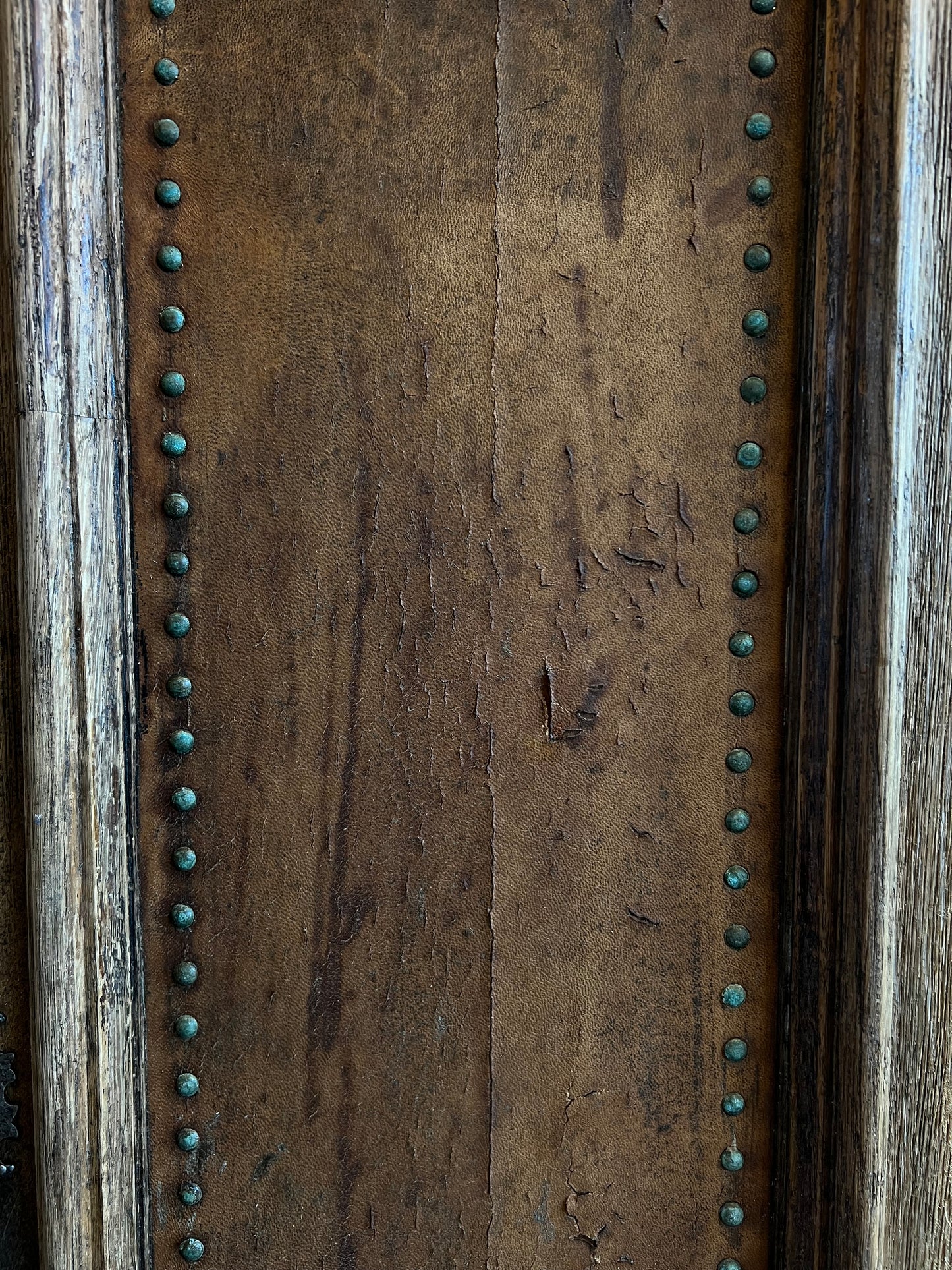 Antique Carved Oak and Leather Hutch