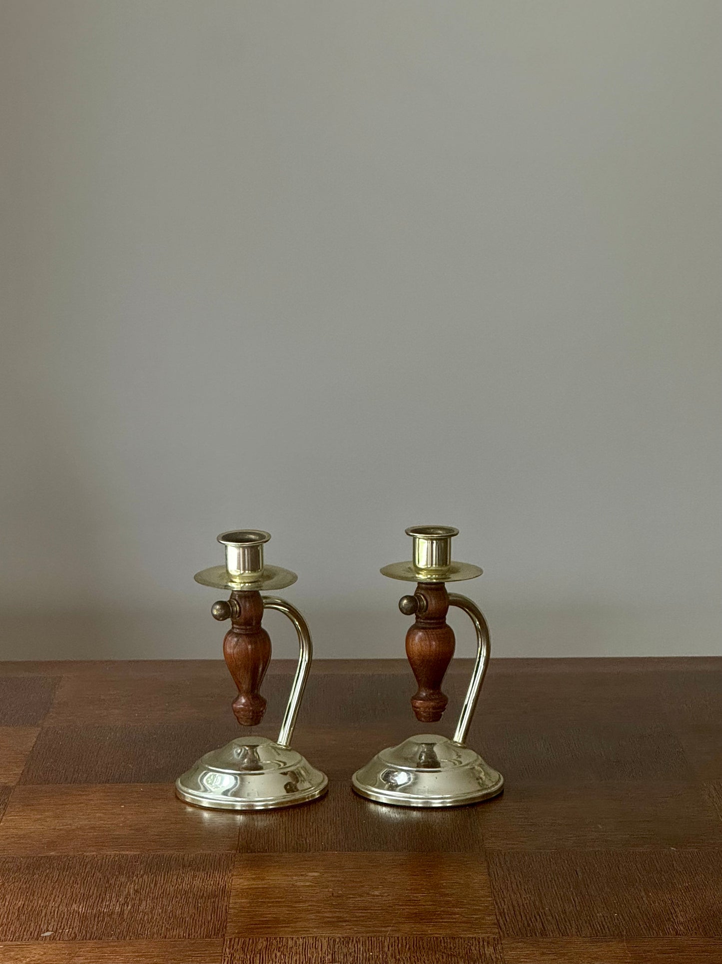 Set of 2 Bronze & Wood Wall Candle Holders