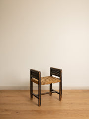 French Carved Oak Stool with Cord Seat c. 1947