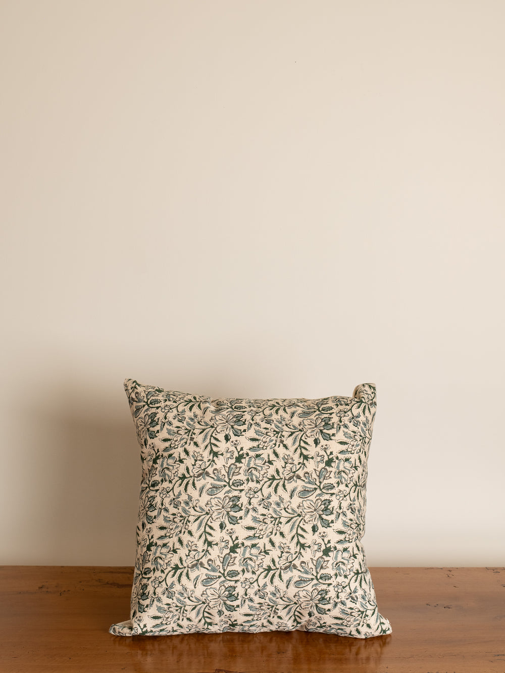 Qudrat Floral Linen Hand Block Print Cushion Cover 20" x 20"