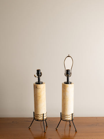 Mid-Century Marble Cylinder Table Lamps – Pair