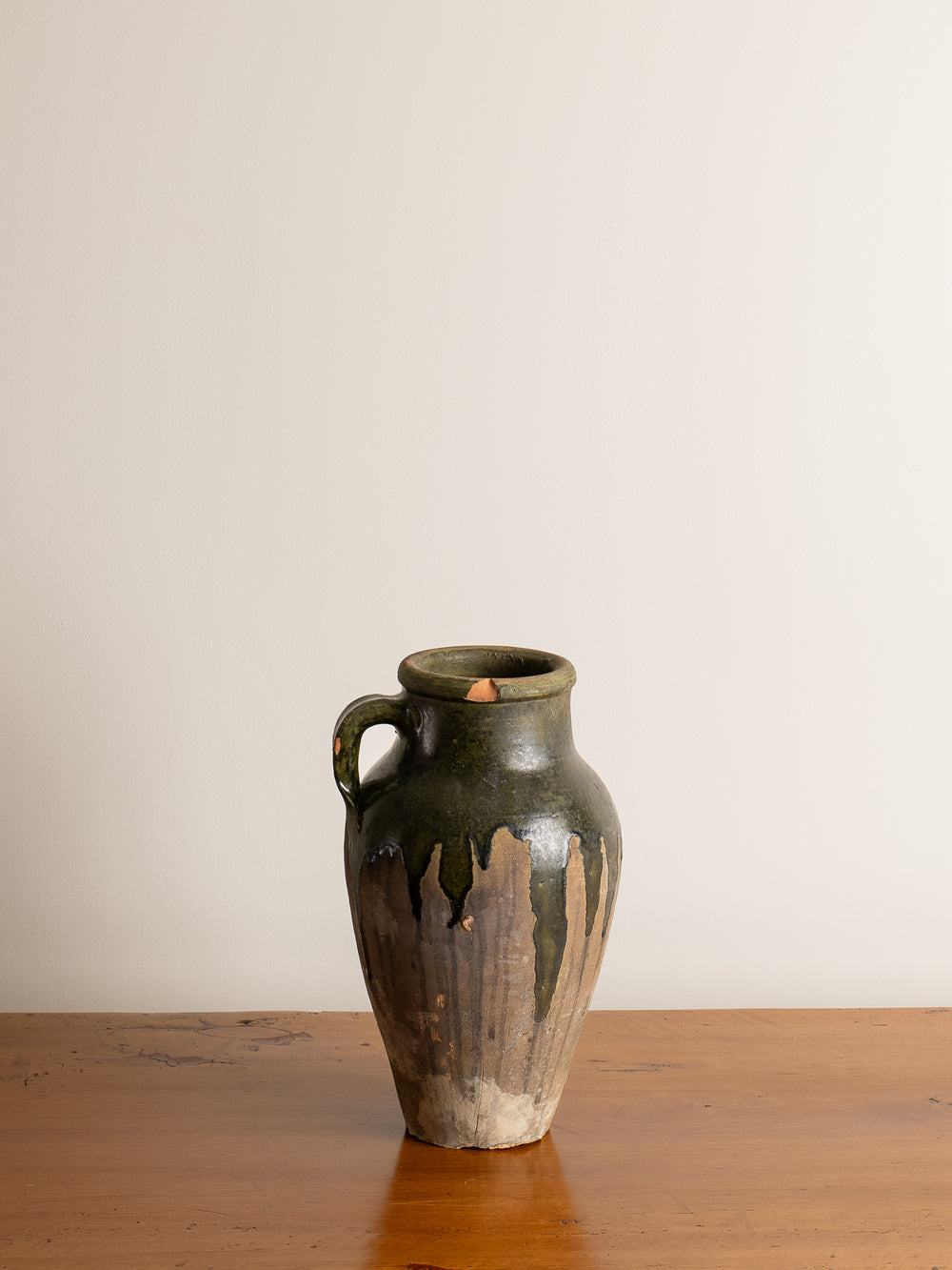 Vintage Green and Brown Turkish Ceramic Flower Pot