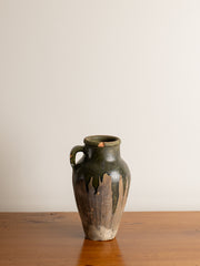Vintage Green and Brown Turkish Ceramic Flower Pot