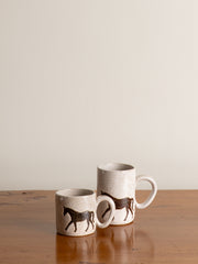 Handmade Ceramic Horse Mug in White with Brown Horse
