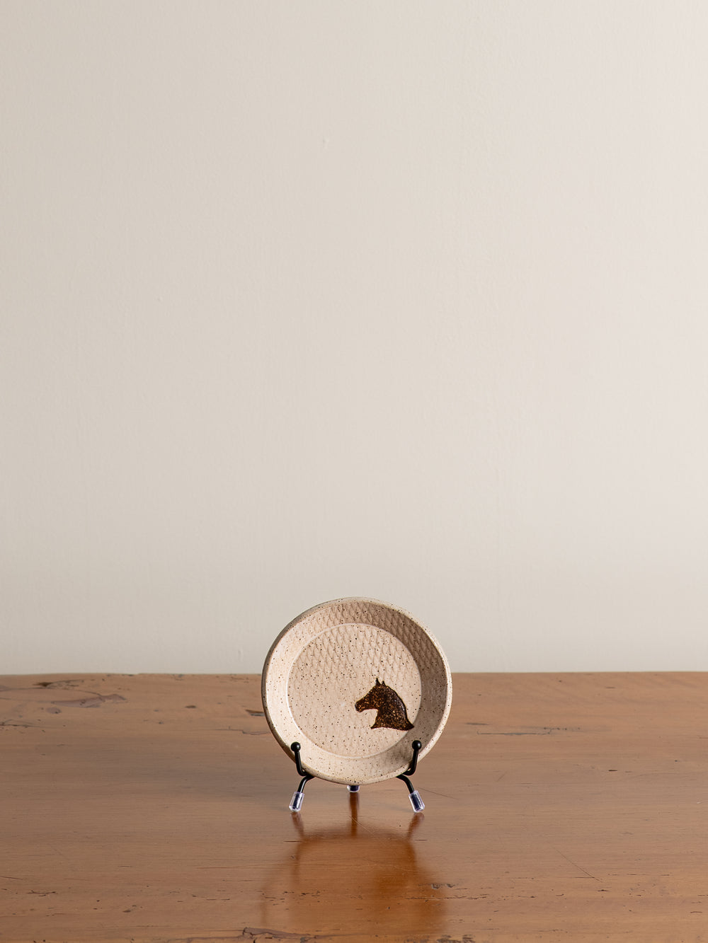 Handmade Ceramic Trinket Dish with Brown Horse on Beige