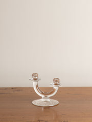 Vintage Etched Glass Double Candlestick Holder