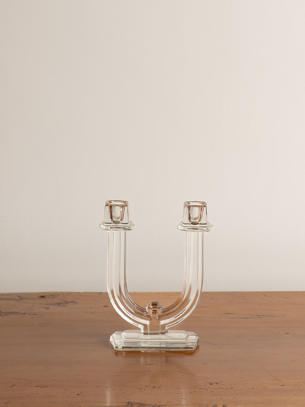 Vintage Glass Double Candlestick Holder
