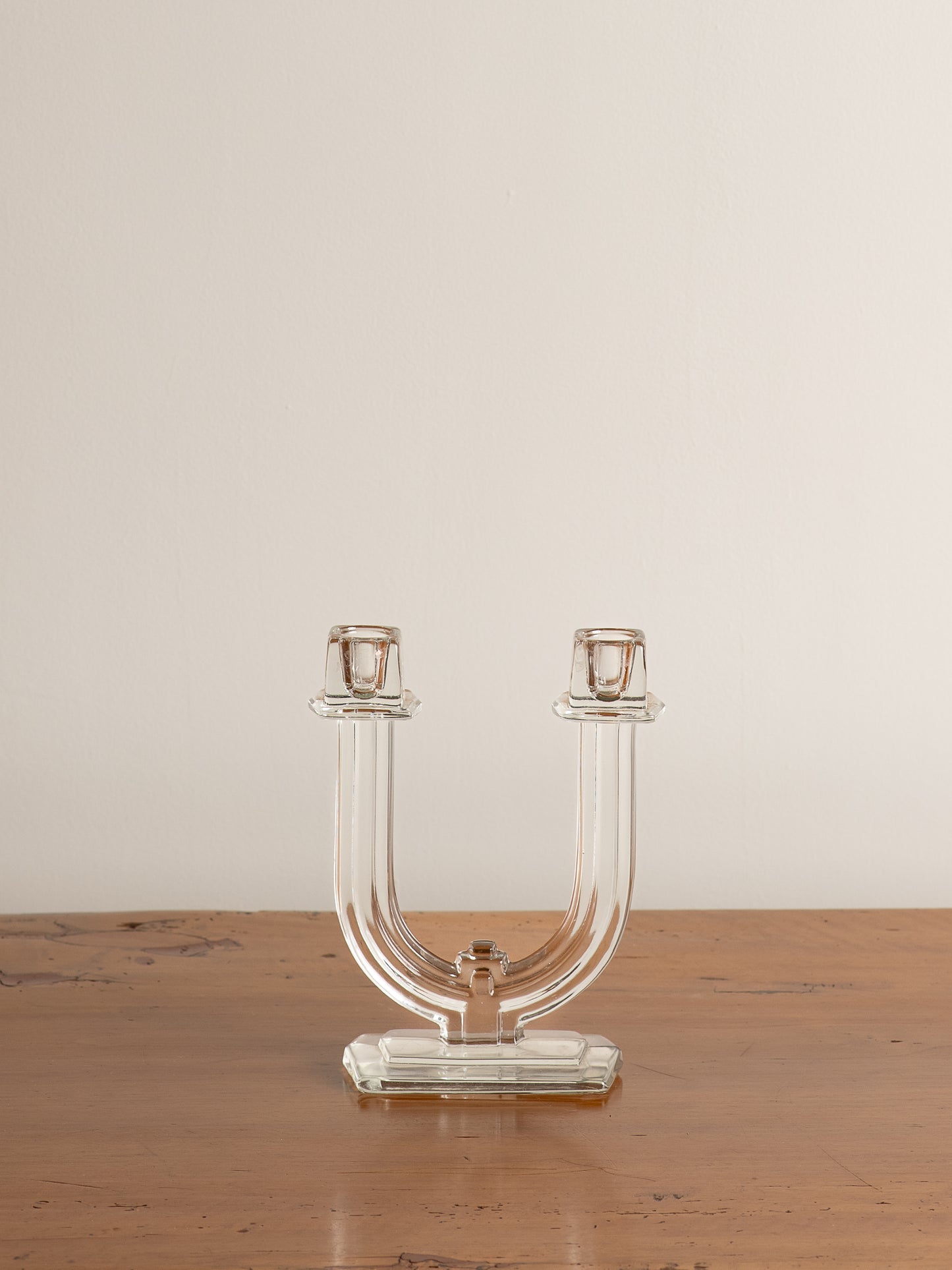 Vintage Glass Double Candlestick Holder
