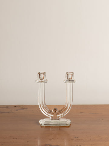 Vintage Glass Double Candlestick Holder