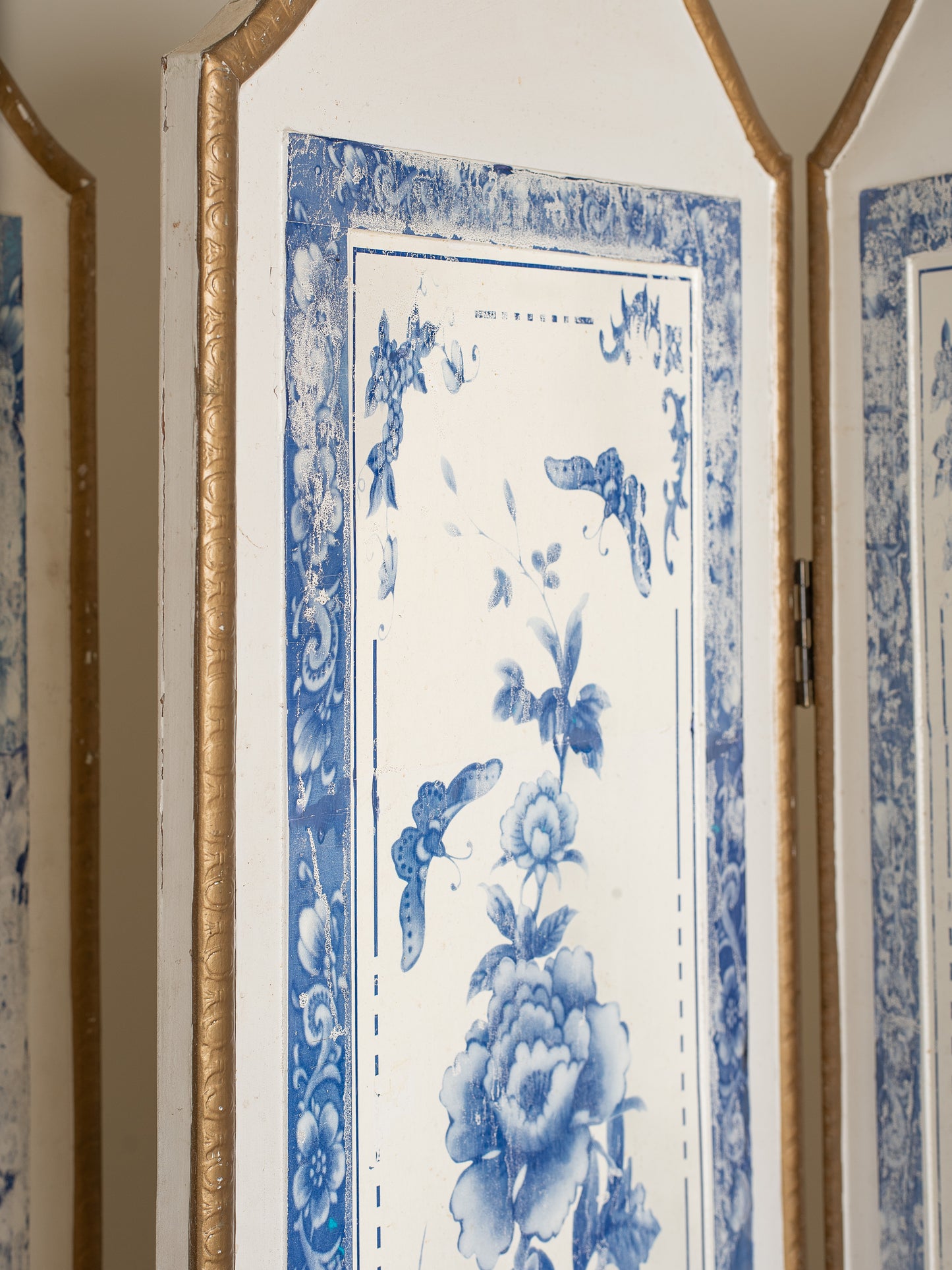 Pair of Vintage Italian Blue and White Floral Room Divider Screens