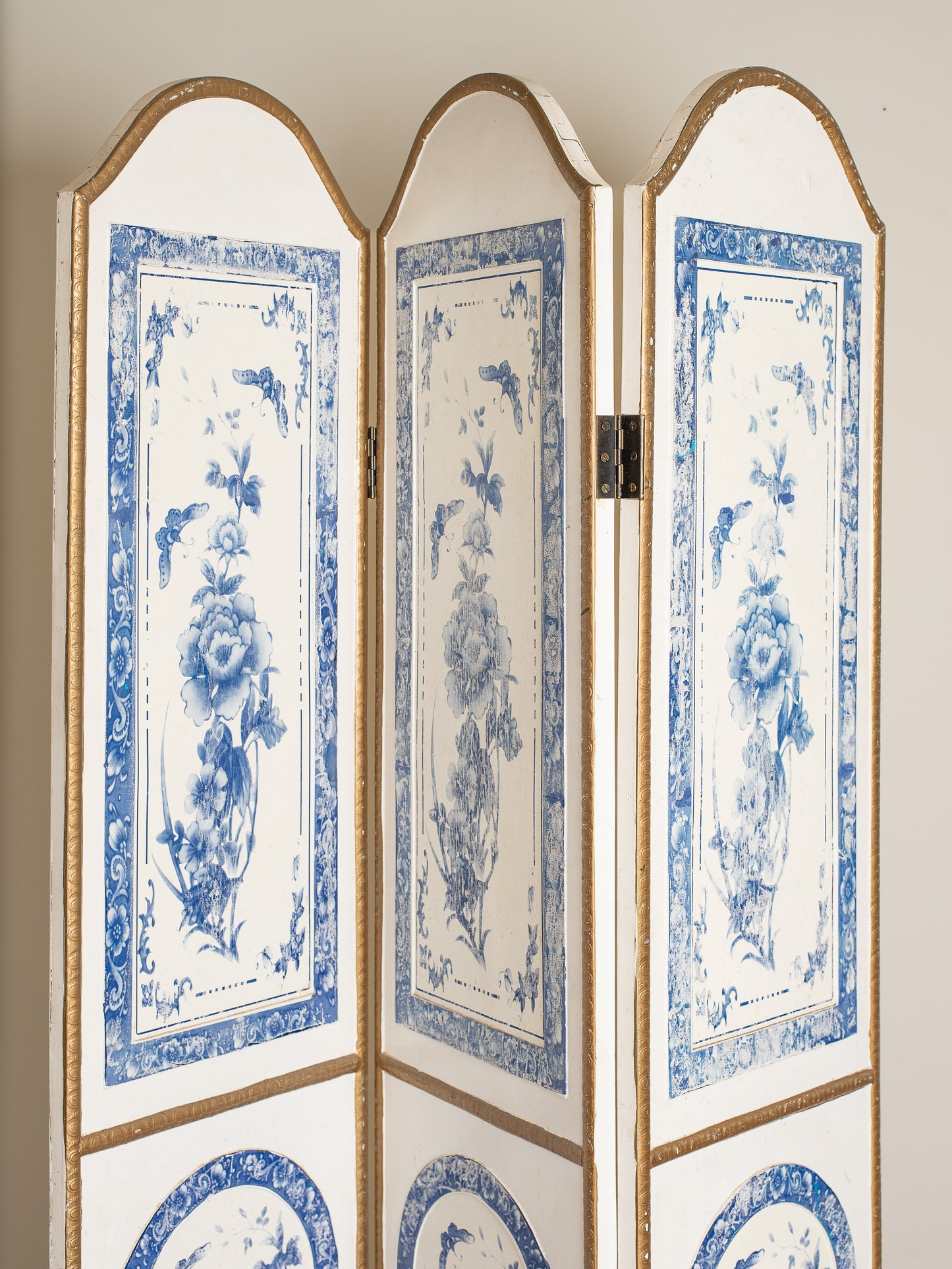 Pair of Vintage Italian Blue and White Floral Room Divider Screens