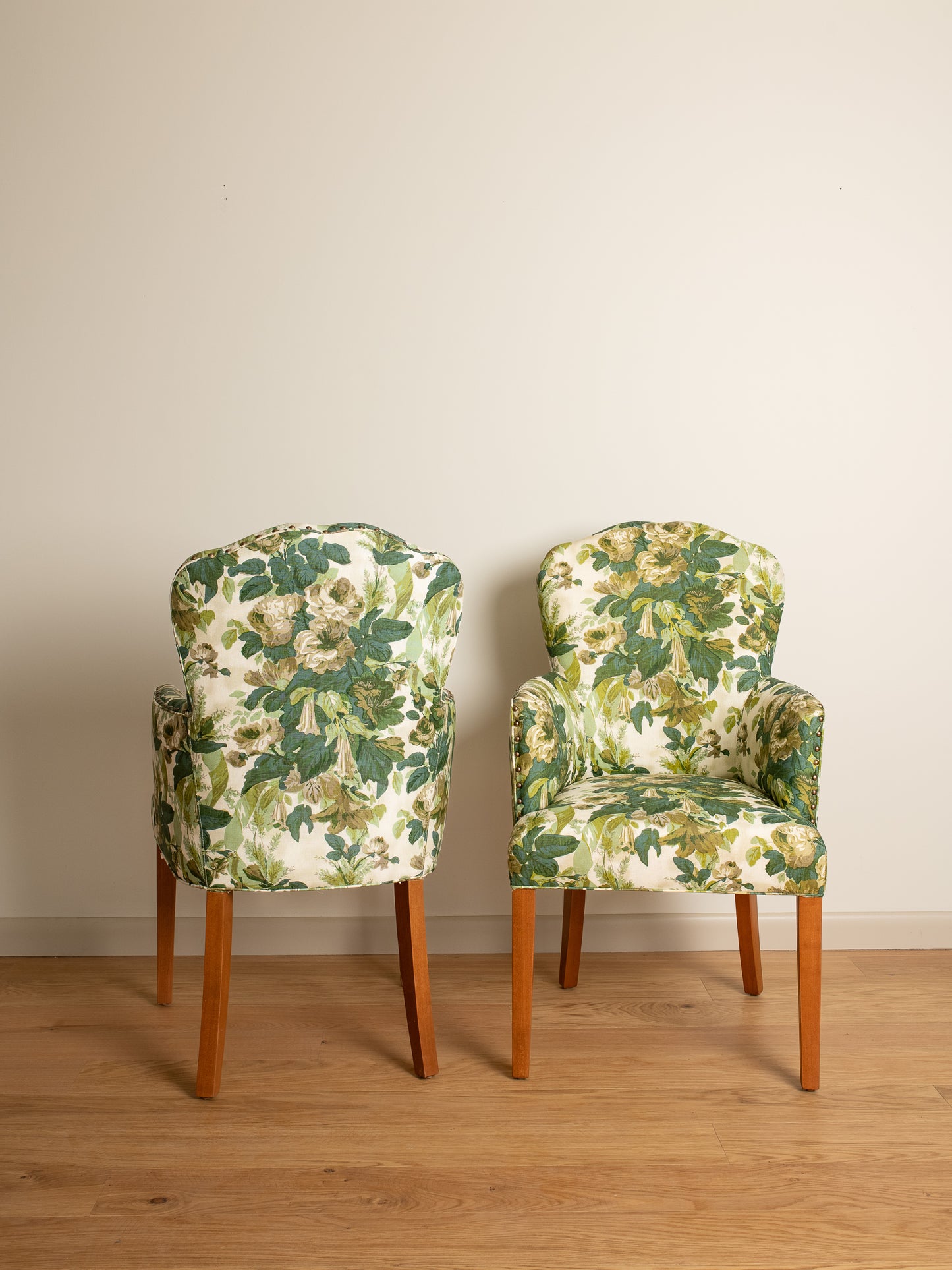 Vintage Floral Green End Chairs Set of 2