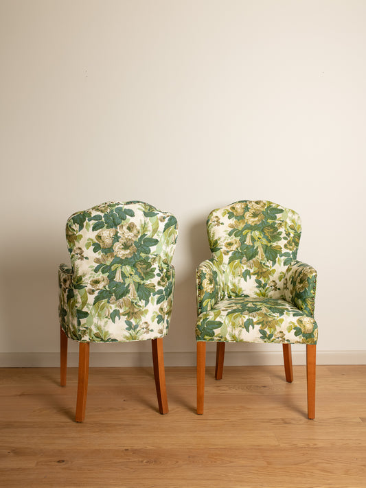 Vintage Floral Green End Chairs Set of 2