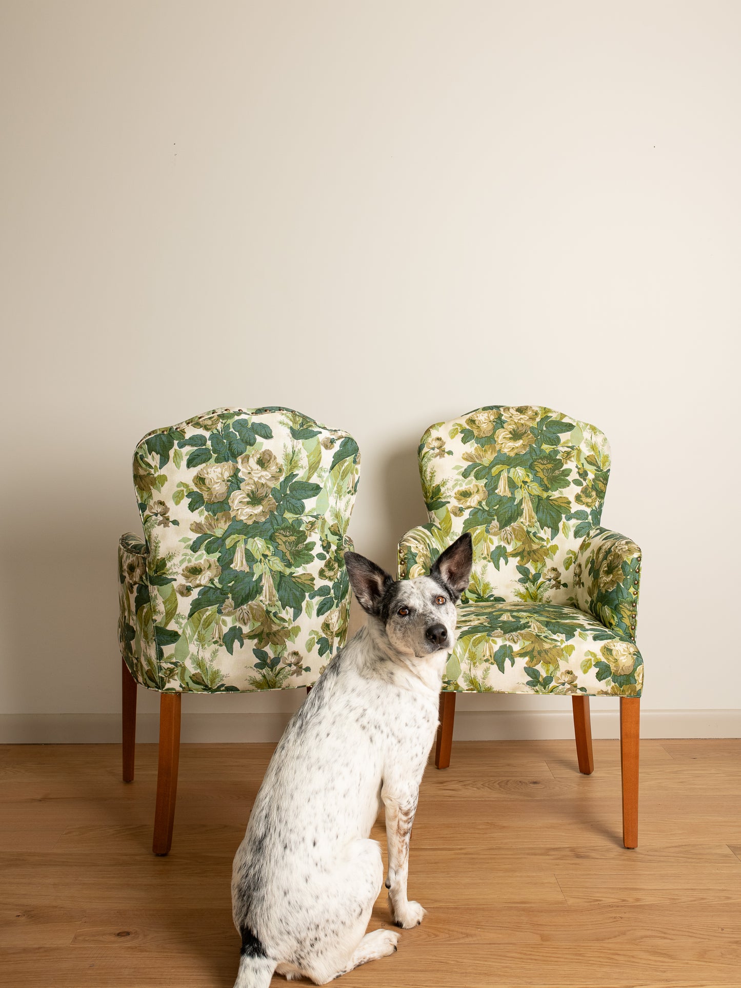 Vintage Floral Green End Chairs Set of 2