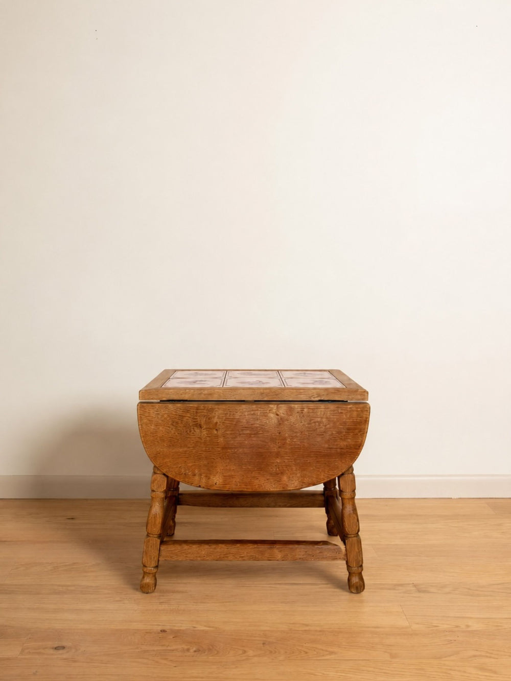 Danish Oak & Tile Drop-Leaf Side Table c. 1970s