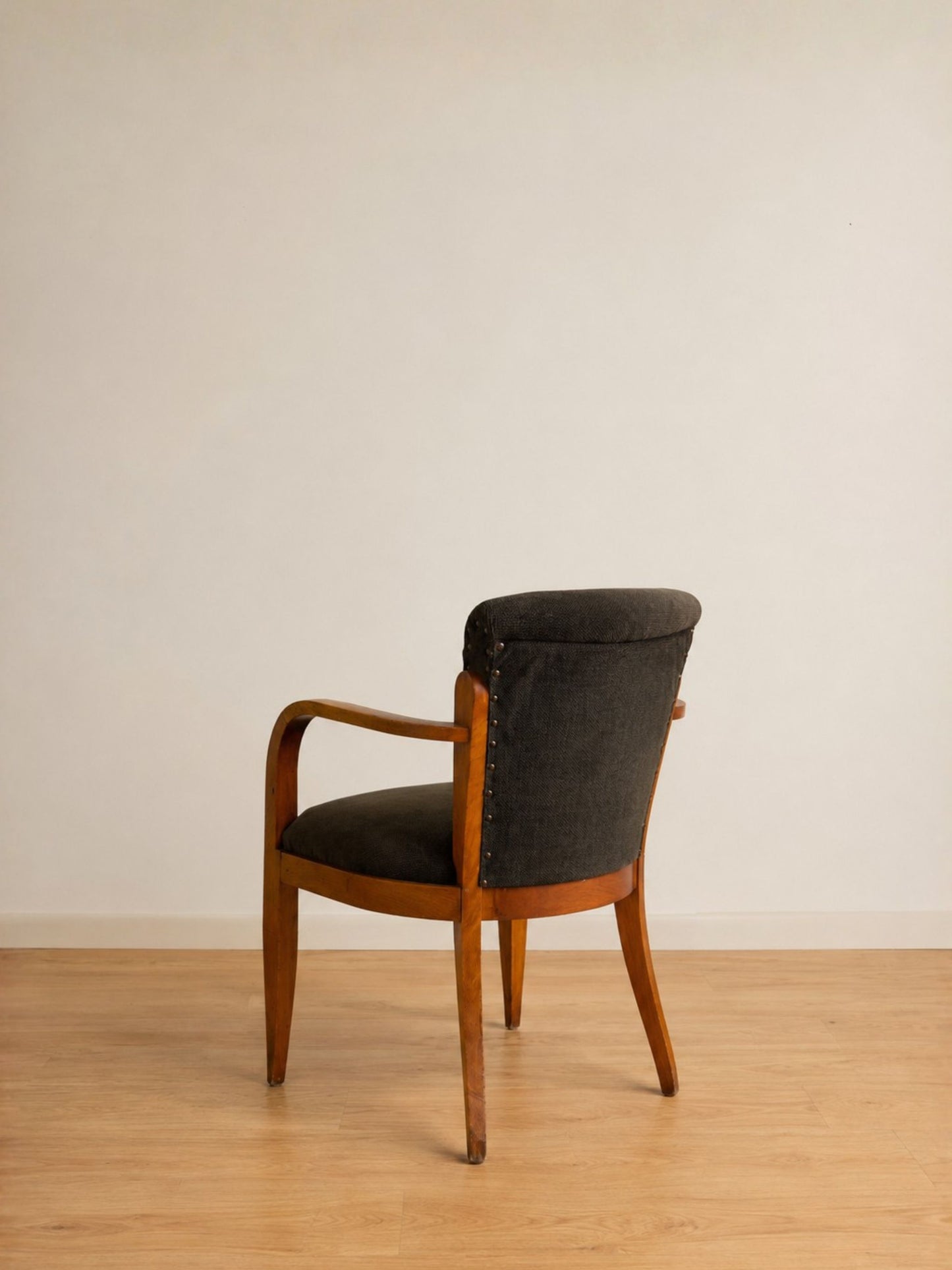 Vintage Art Deco Style Wood Armchair with Dark Green Upholstery