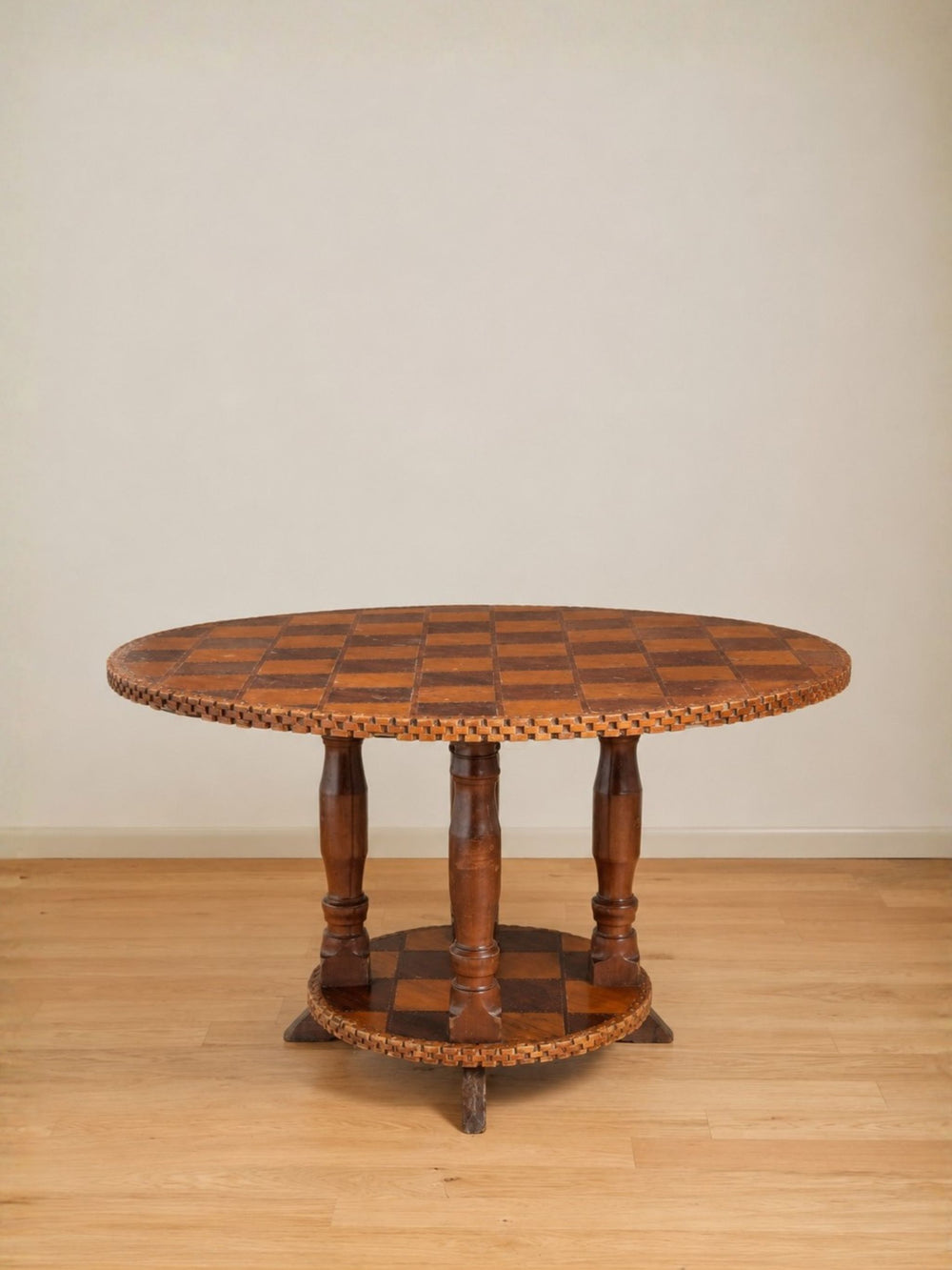 1930s American Folk Art Woven-Look Chessboard Center Table