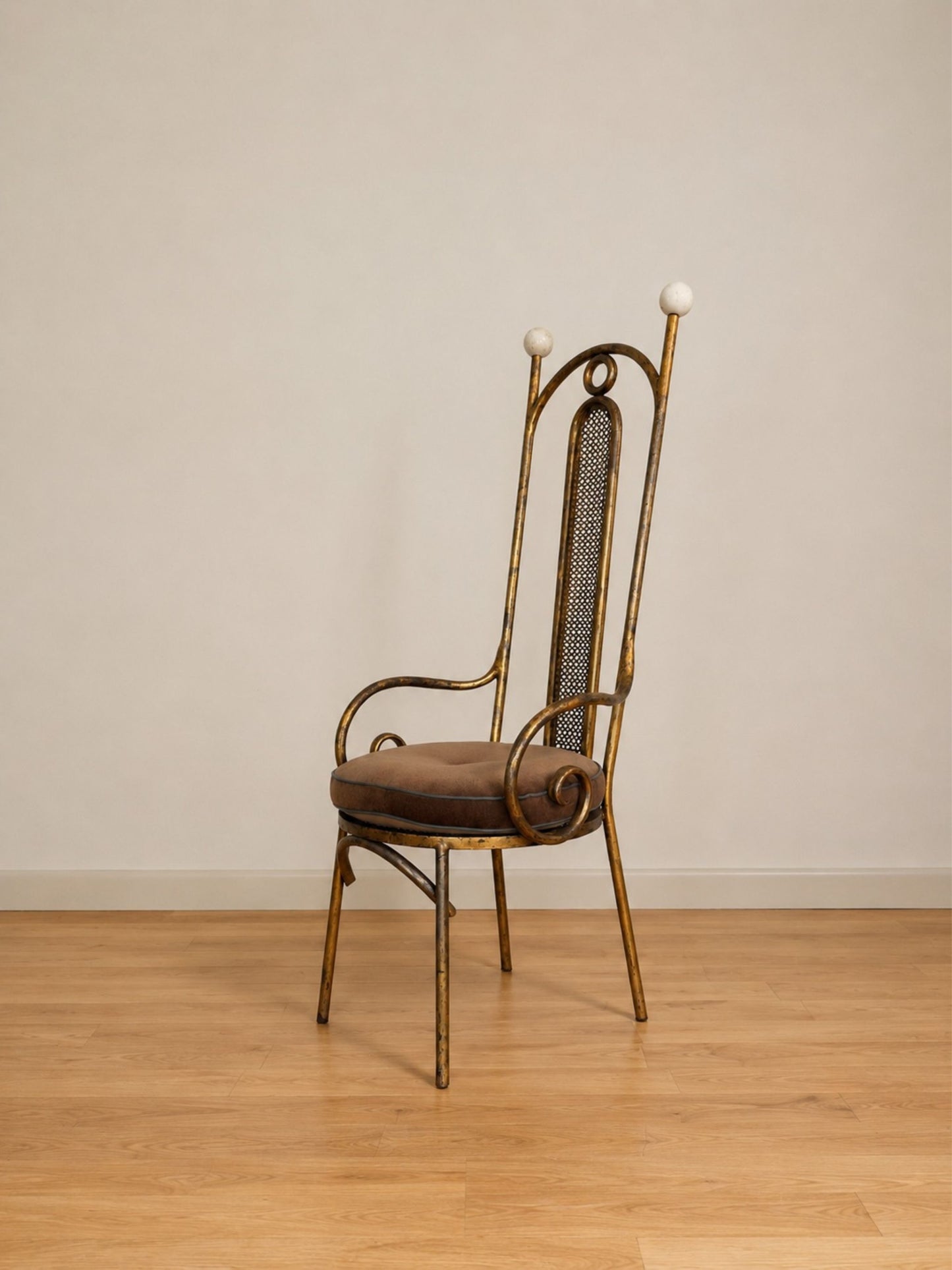 Vintage Italian Brass High-Back Chiavari Vanity Chair