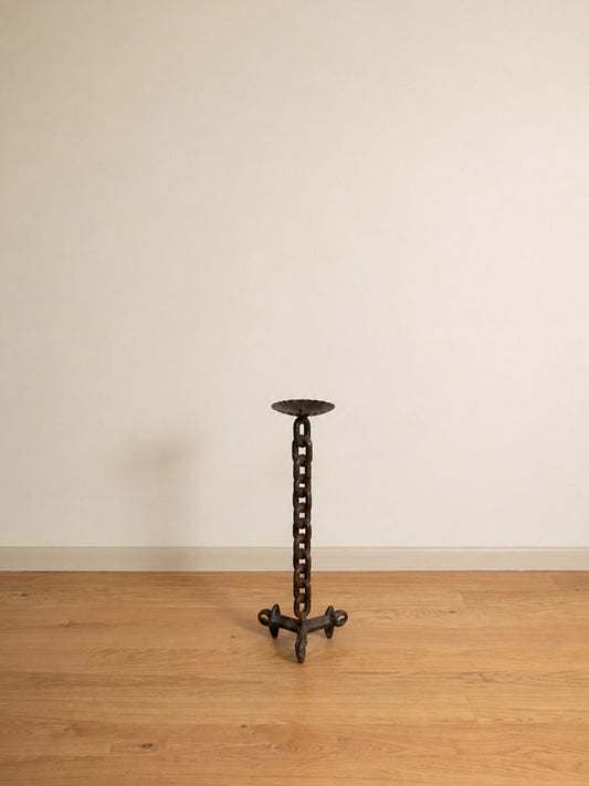 Vintage Brutalist Iron Chain Link Floor Candelabra