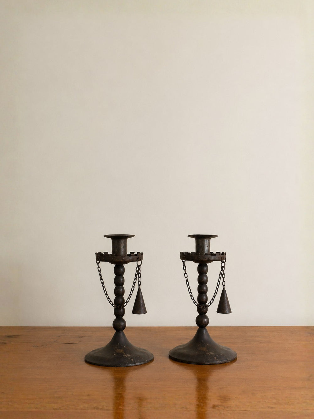 Pair of Vintage Iron Chain Candle Holders