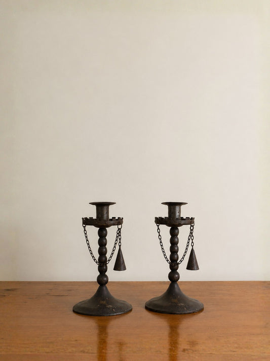 Pair of Vintage Iron Chain Candle Holders