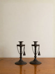 Pair of Vintage Iron Chain Candle Holders