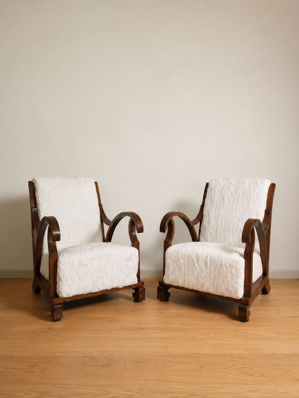 Pair of Vintage Art Deco Shearling Armchairs