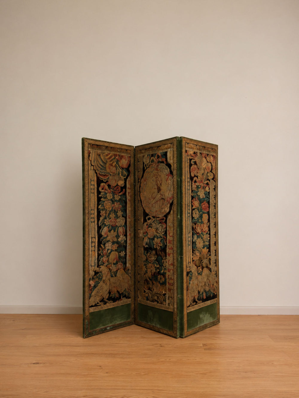 Antique French Three-Panel Folding Screen with Flemish Tapestry