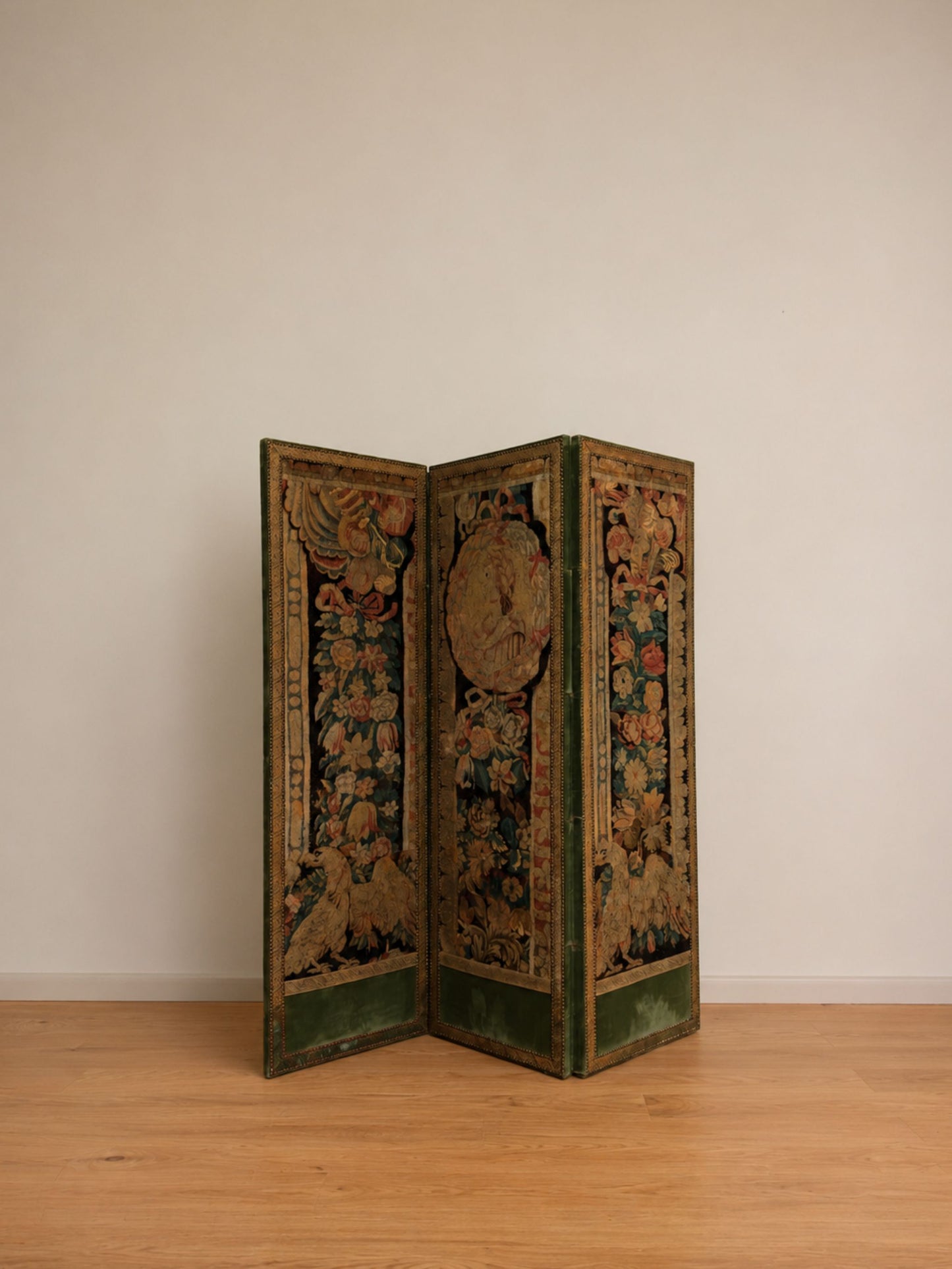 Antique French Three-Panel Folding Screen with Flemish Tapestry