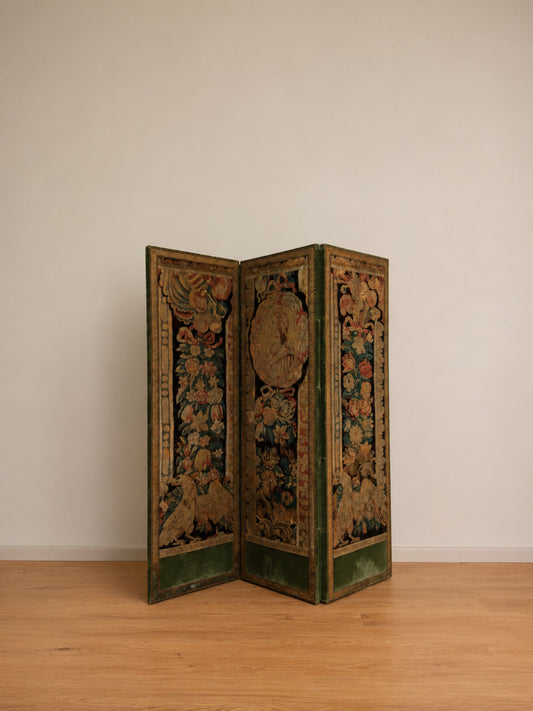 Antique French Three-Panel Folding Screen with Flemish Tapestry