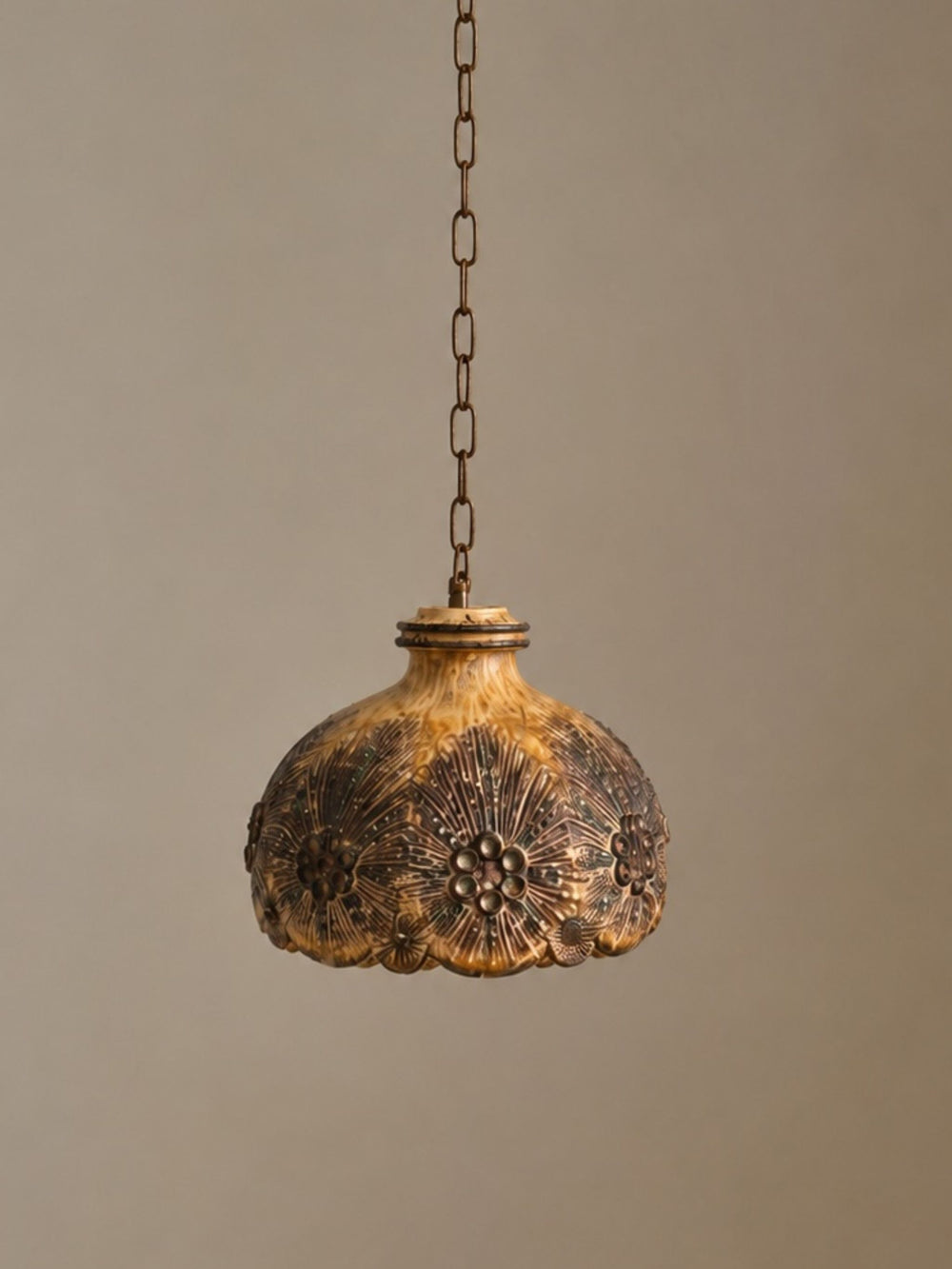 Vintage 1970s Danish Brutalist Ceramic Pendant Light, Floral Relief Detail